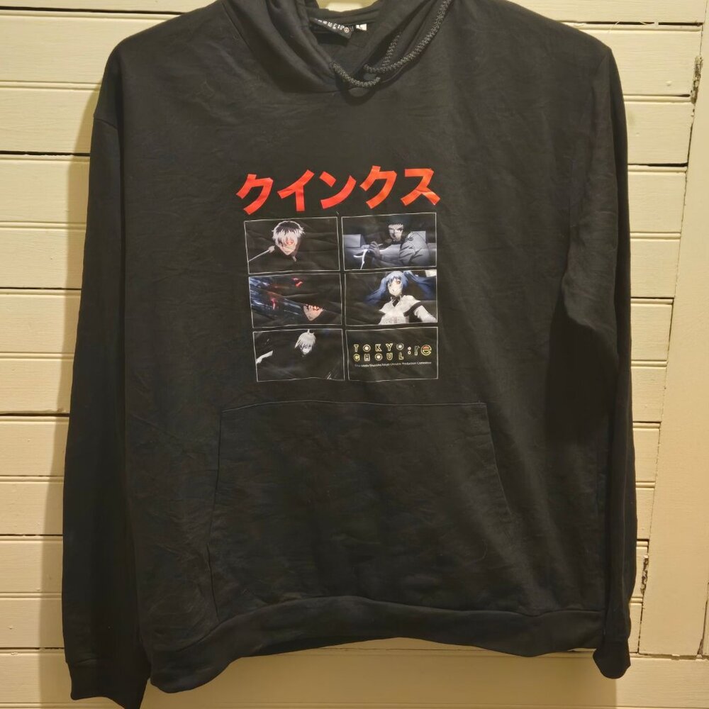 Human Tokyo Ghoul Hoodie Mens L Black Anime Graphic Pullover Kangaroo Pocket